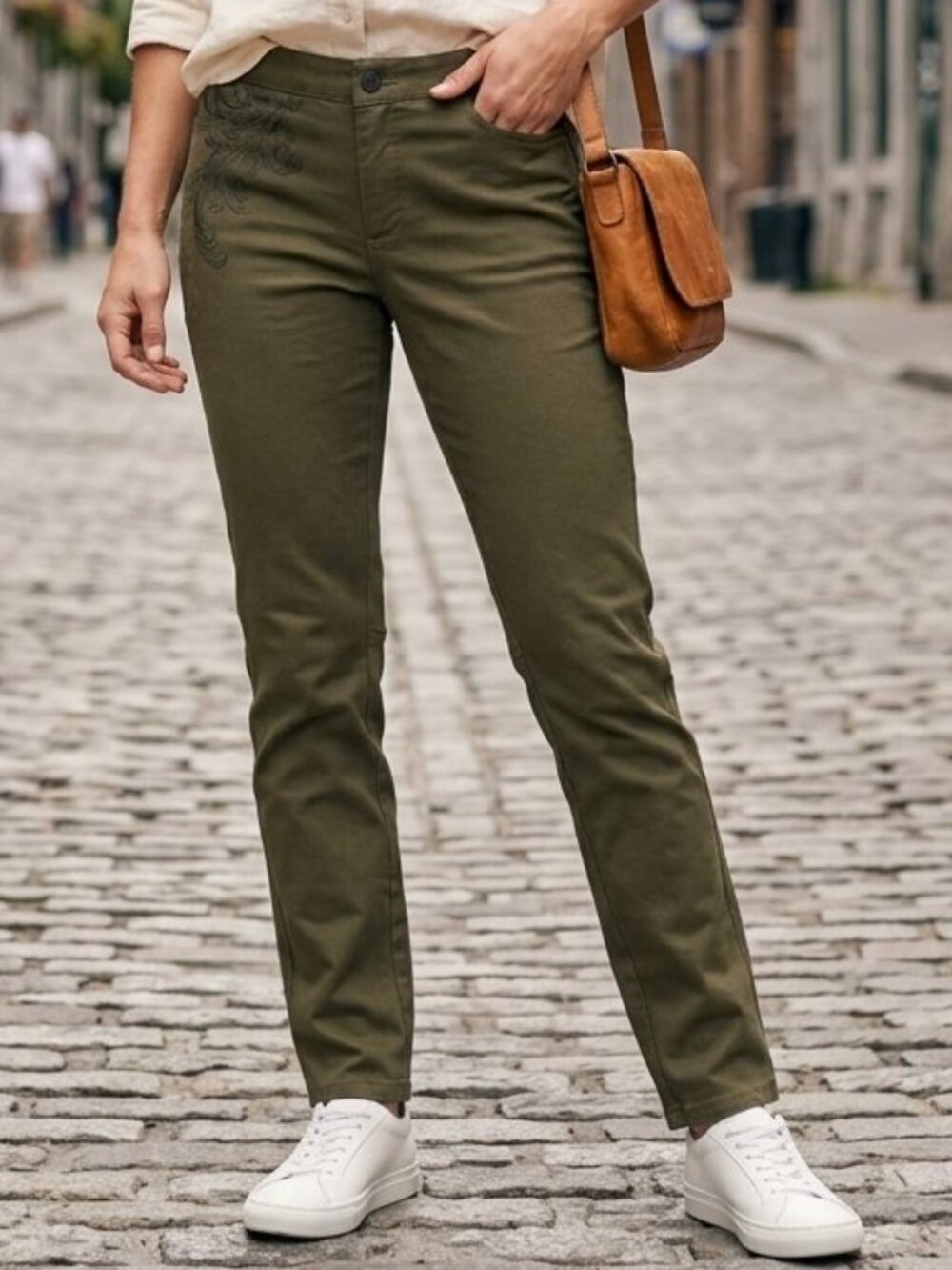 Donoratico Olive Green Embroidered Slim Fit Chino Pants Trousers L 165/70A